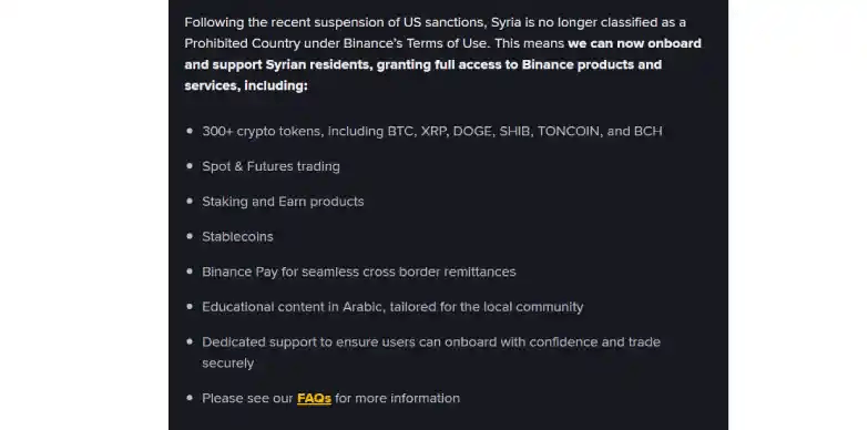 Binance Available in Syria Binance Available in Syria