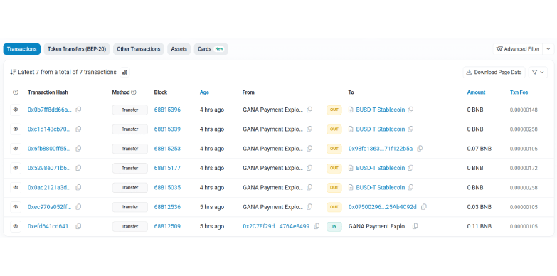 Transaction details of the consolidated wallet Transaction details of the consolidated wallet