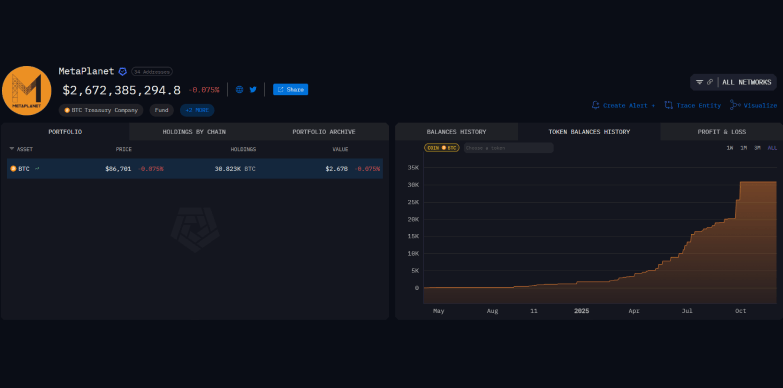 Metaplanet BTC holdings as per Arkham Intelligence Metaplanet BTC holdings as per Arkham Intelligence