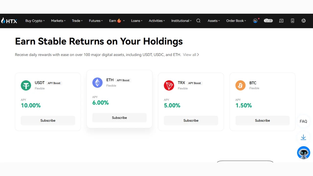 HTX Earn webpage