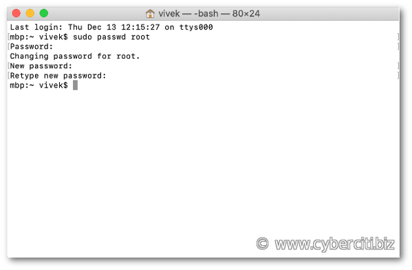 How to change root password on macOS Unix using terminal - nixCraft
