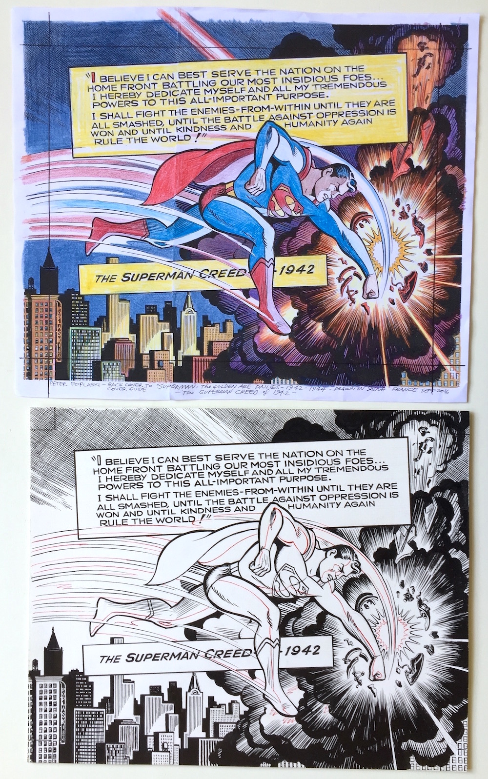 Peter Poplaski Original Art Superman The Golden Age Dailies 1942 1944 Back Cover Comic Art Sales From Denis Kitchen Art Agency