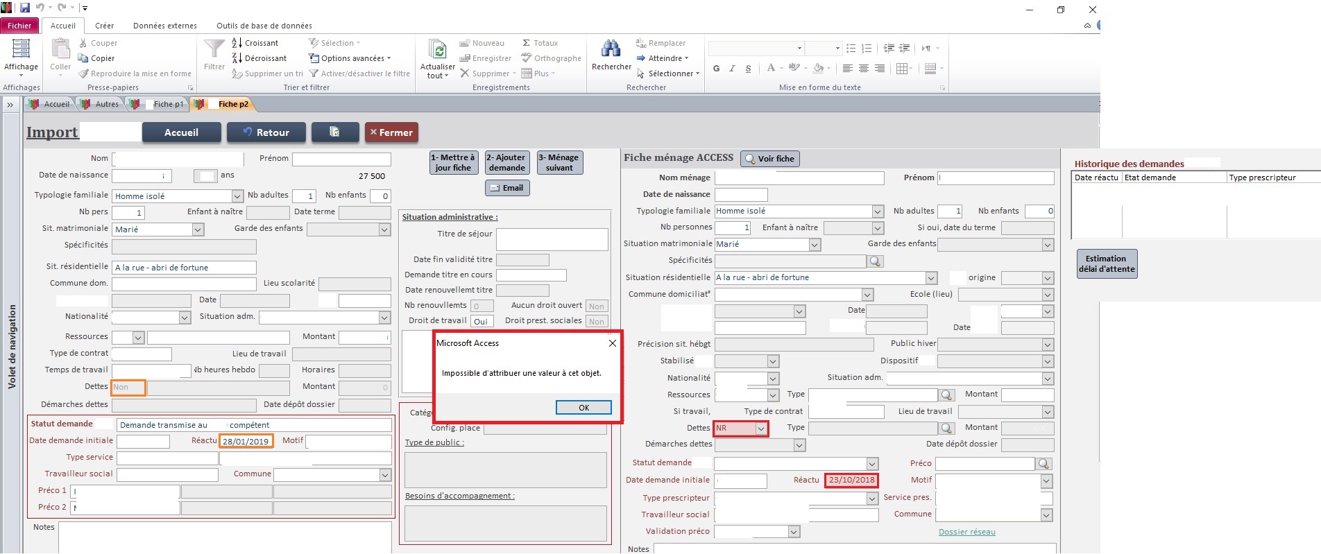 Module d&rsquo;intégration - impossible d&rsquo;attribuer une valeur à cet objet
