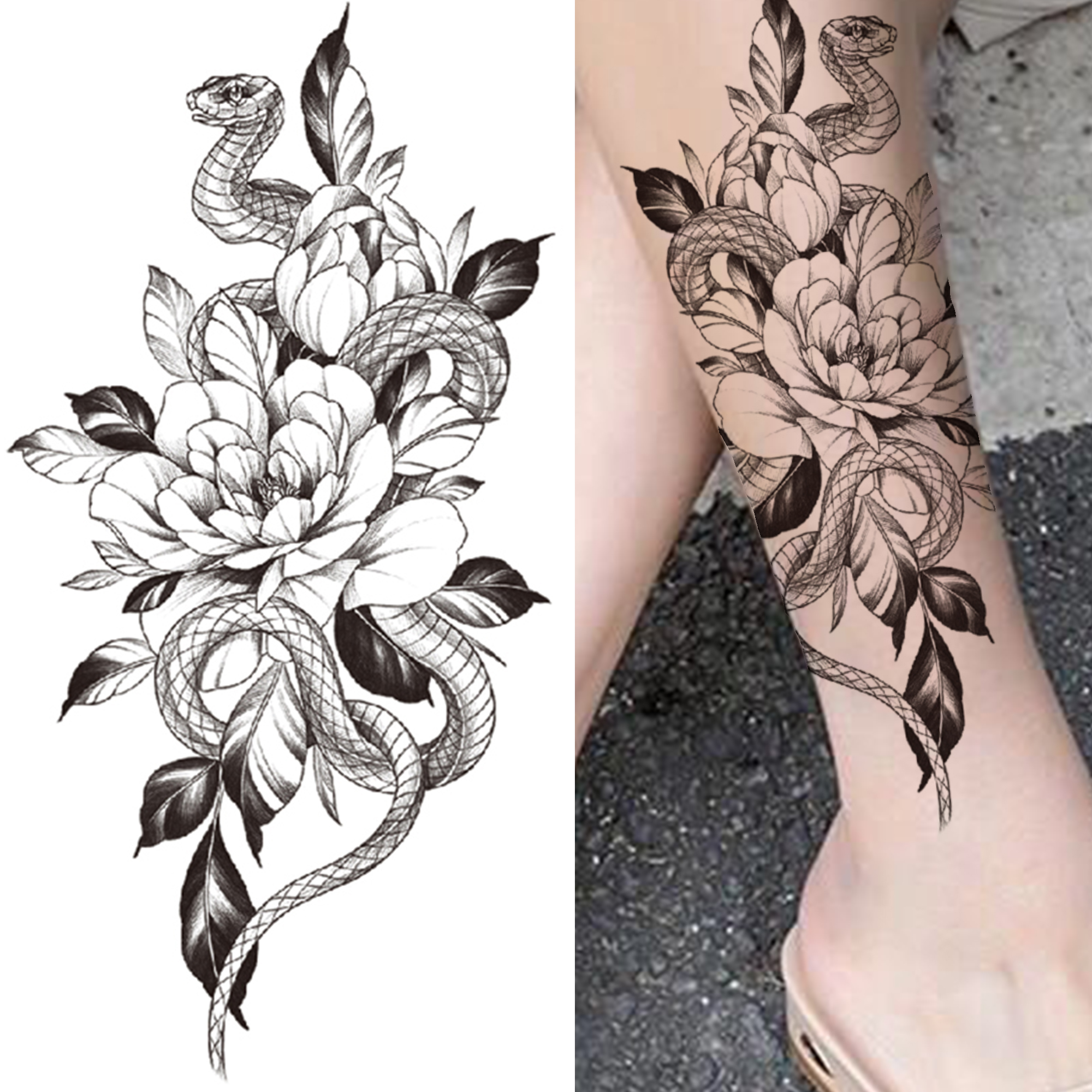 Acquistare Perfectionsrealistic Snake Flower Tatuaggi Temporanei Le Donne Girls Black Peony Anemone Orchidea Autoadesivo Tatuaggio Rosa Falso Autoadesivo Tatoo Economico | Consegna Veloce E Qualità | It.dhgate 2000_x_2000_jpg