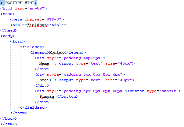 Fungsi Fieldset Pada HTML