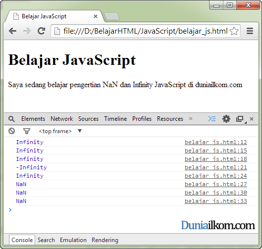 Pengertian Hasil Operasi Matematis NaN dan Infinity JavaScript | Duniailkom