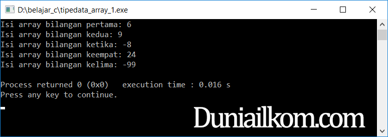Pengertian dan Contoh Kode Program Tipe Data Array Bahasa C | Duniailkom