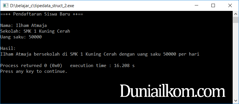 Tutorial Belajar C Part: Pengertian dan Contoh Kode Program Tipe Data  Struct | Duniailkom