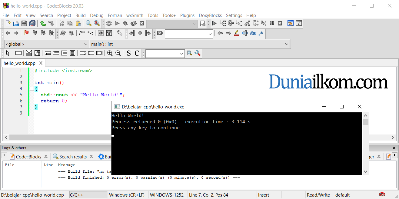 Struktur Dasar Kode Program Bahasa C++ | Duniailkom