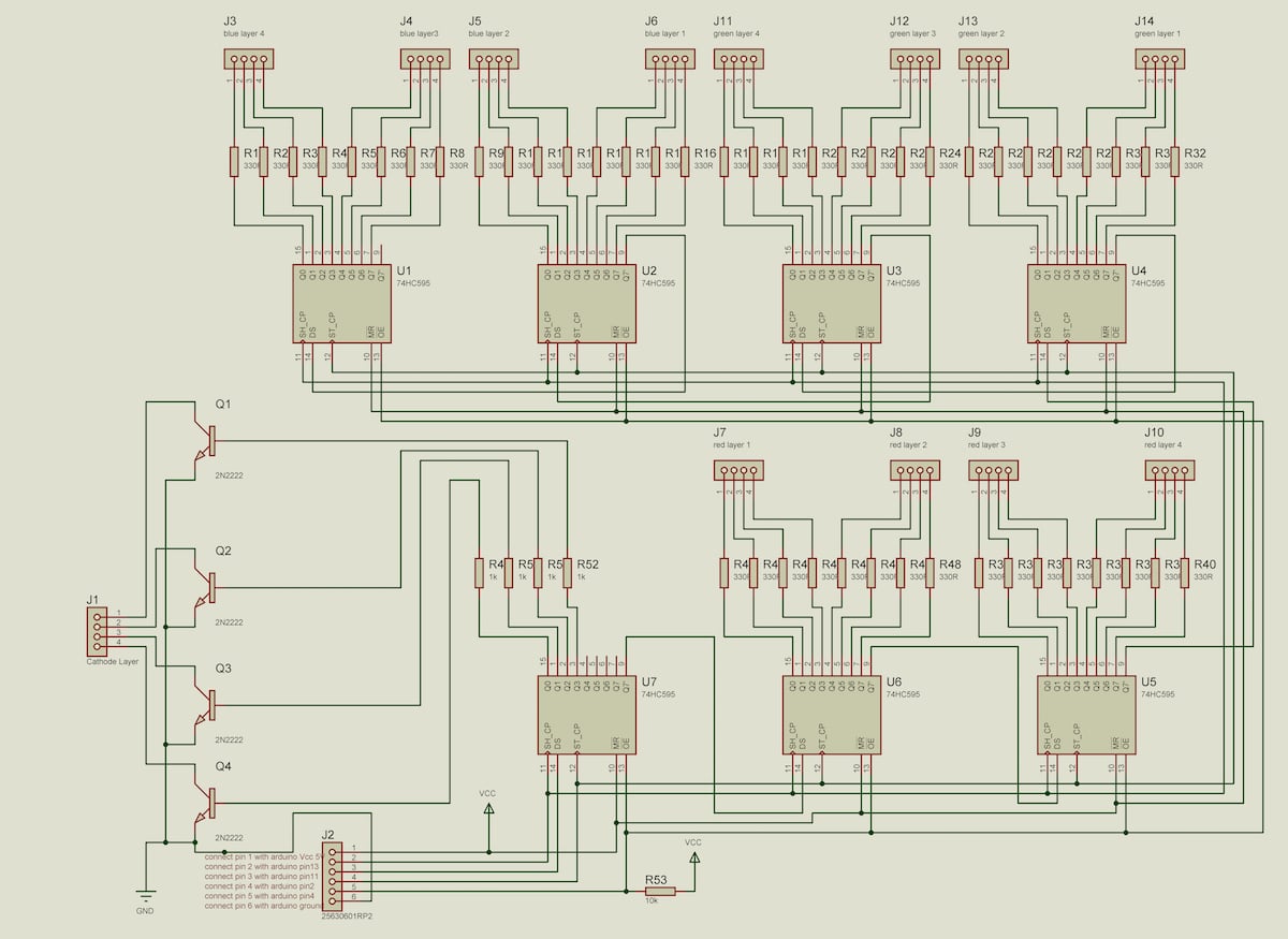 4x4x4 Led Cube Arduino Uno Schematic