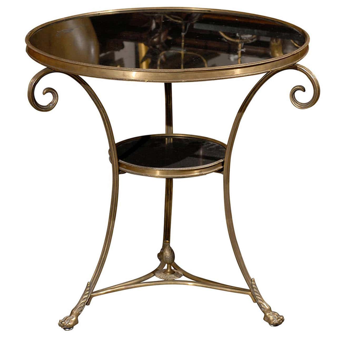 French Directoire Style Brass Guéridon Table with Stone Top from the 1950s  - English Accent Antiques