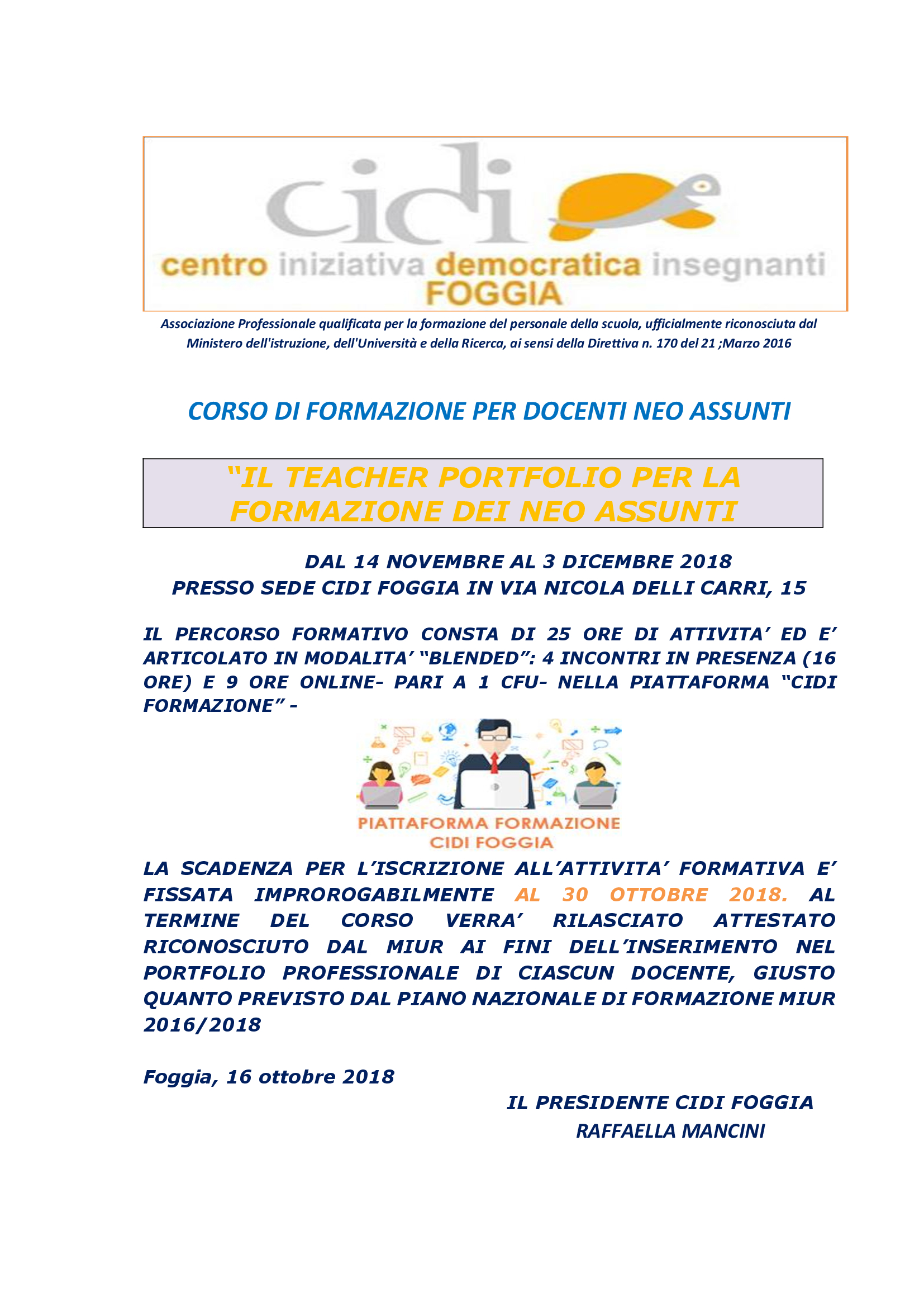Corso Di Formazione Cidi Foggia Per Docenti Neo Assunti : “Il Teacher Portfolio Per La Formazione Dei Neo-Assunti” - Flp Scuola Foggia 2339_x_1654_jpg