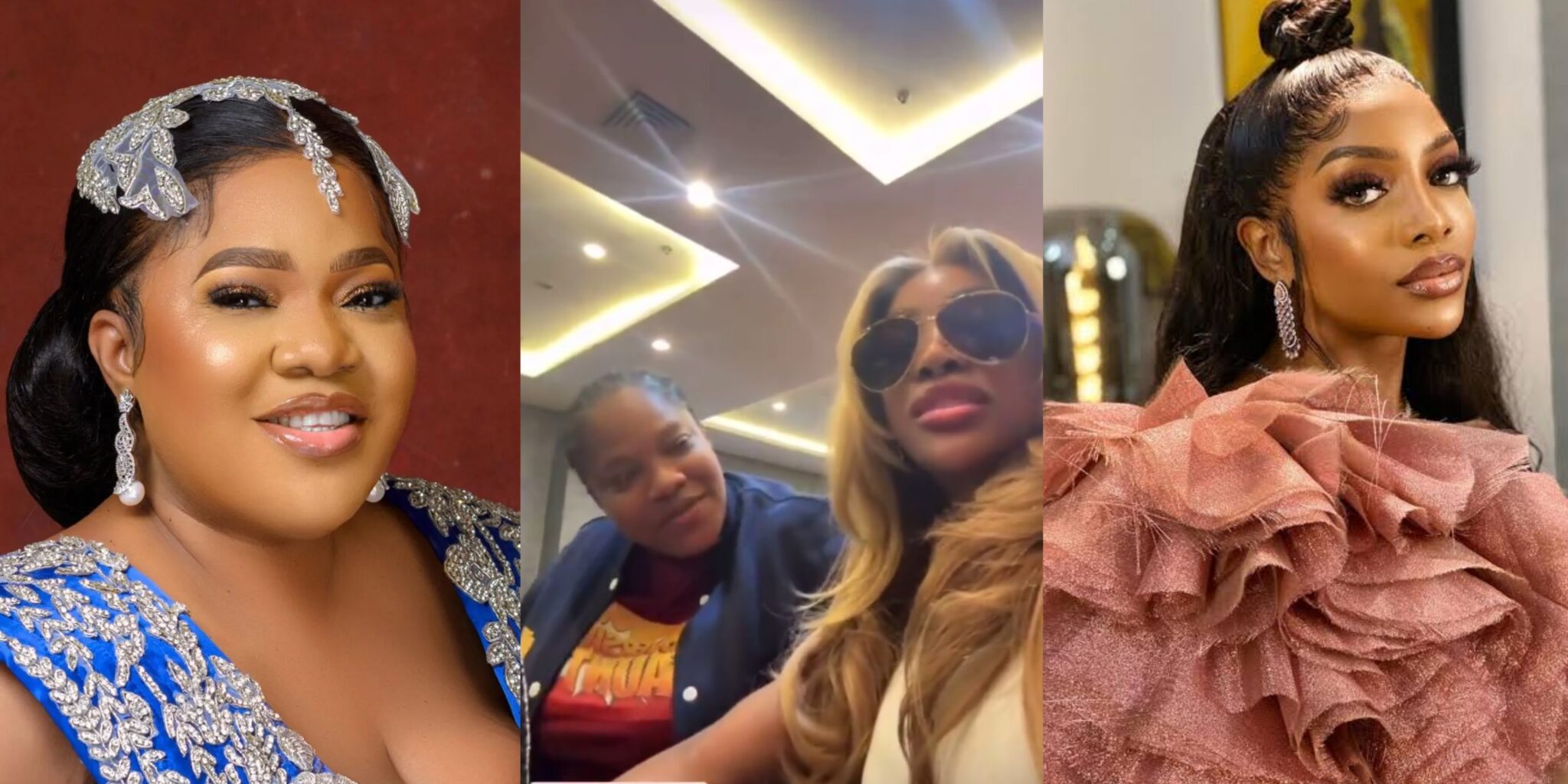 Toyin Abraham playfully quizzes Chioma Goodhair in airport encounter about Priscilla and baby Rakeem
