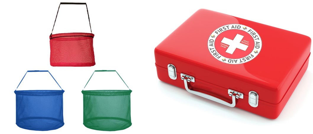 mesh bags, first aid kit