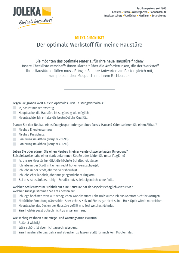 Checkliste Haustuer A4 Web Joleka Einfach Besonders