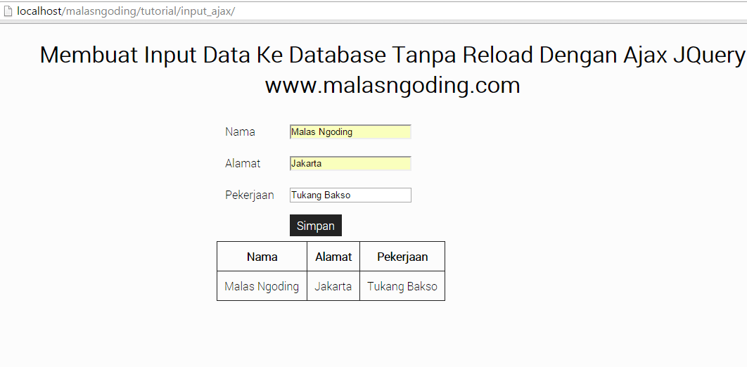 Input Data Ke Database Tanpa Reload Dengan Ajax JQuery