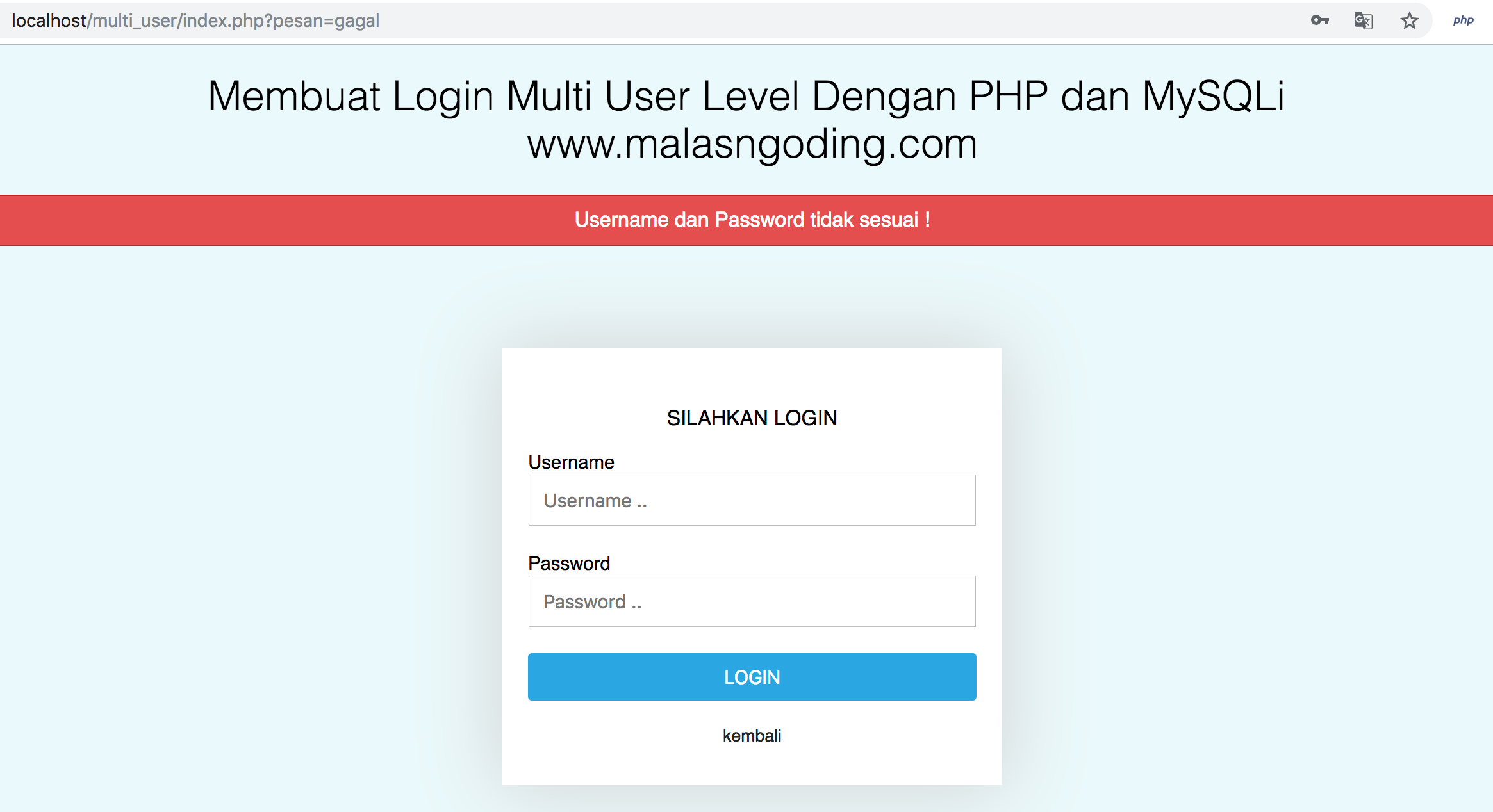 Membuat Login Multi User Level Dengan PHP dan MySQLi - Malas Ngoding