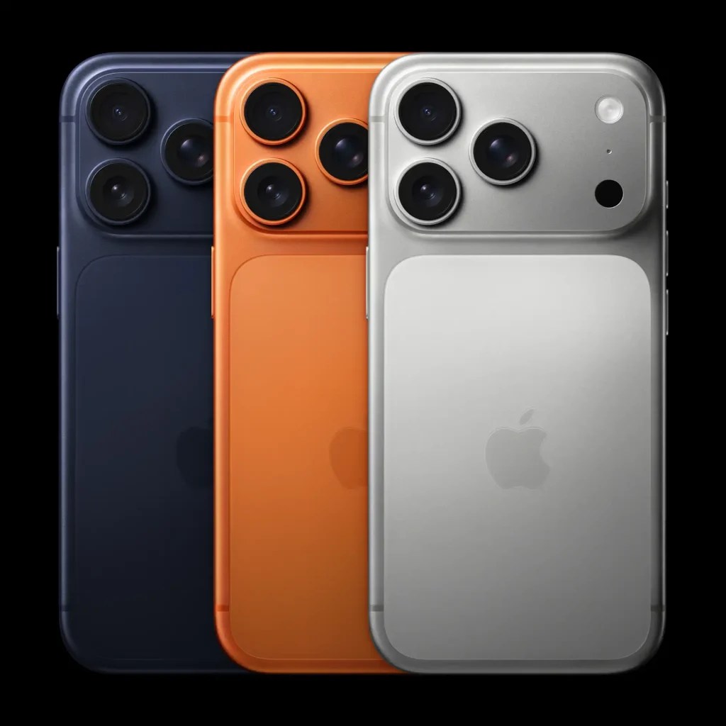 iPhone 17 Pro版共推出宇宙橙色、藏藍色、銀色3種顏色。(圖・Apple)