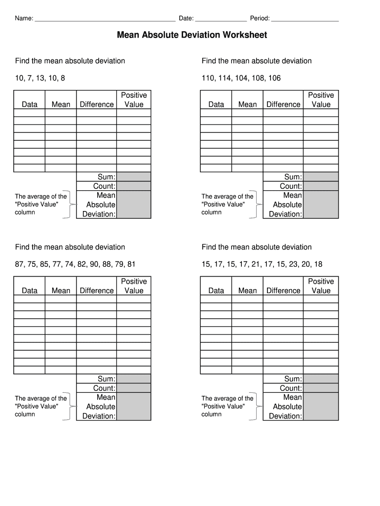 Mean absolute deviation worksheet pdf