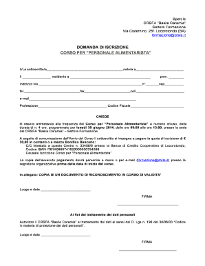 Fillable Online Crsfa Modulo Iscrizione Corso Personale Alimentaristadoc - Crsfa Fax Email Print - Pdffiller 386_x_298_png