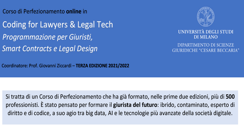 Formazione | Ritorna Il Corso “Coding For Lawyers & Legal Tech” Dell'università Degli Studi Di Milano - Rp Legal & Tax 450_x_798_jpg