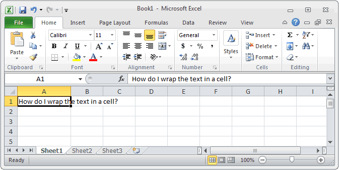 Ms Excel 2010 Wrap Text In A Cell
