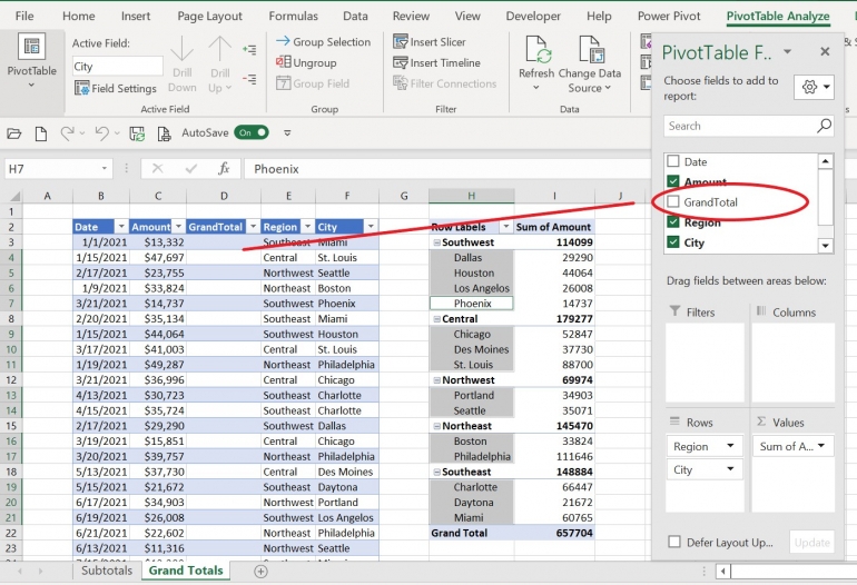 Grand Total Rows In Excel Pivottable