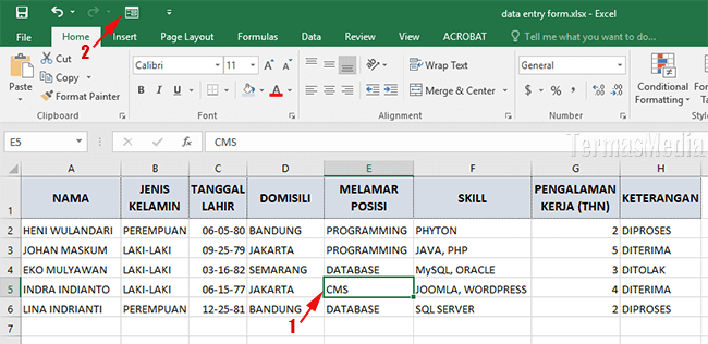 Membuat Formulir Input Data (Data Entry Form) Di Microsoft Excel