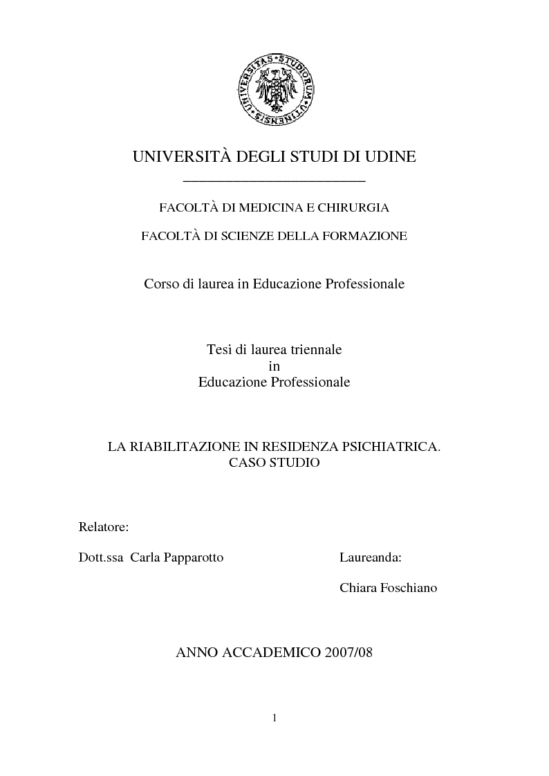La Riabilitazione In Residenza Psichiatrica. Caso Studio - Preview - Pagina 1 Di 9 - Tesionline 1122_x_794_png