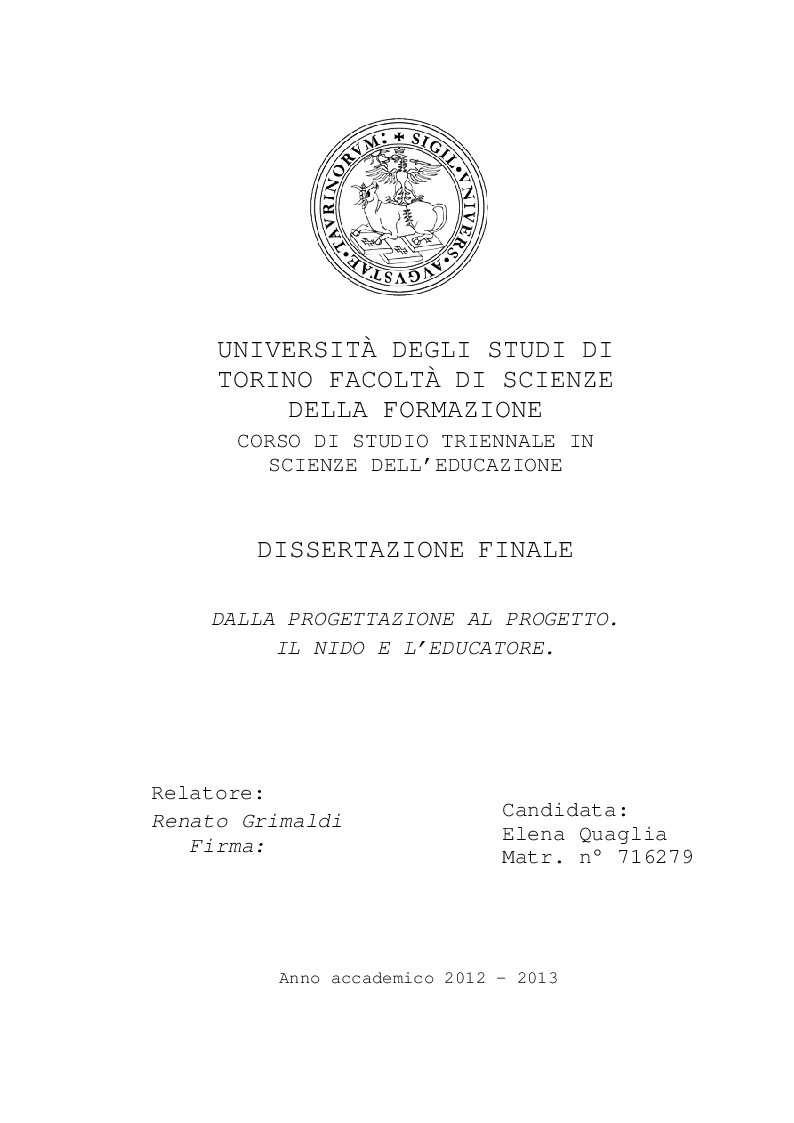Dalla Progettazione Al Progetto. Il Nido E L'educatore - Preview - Pagina 1 Di 7 - Tesionline