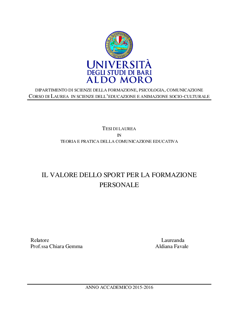 Il Valore Dello Sport Per La Formazione Personale - Preview - Pagina 1 Di 5 - Tesionline 1122_x_794_png