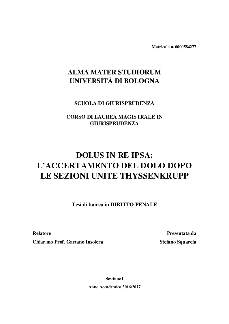 Dolus In Re Ipsa: L'accertamento Del Dolo Dopo Le Sezioni Unite Thyssenkrupp - Preview - Pagina 1 Di 7 - Tesionline 1123_x_794_png