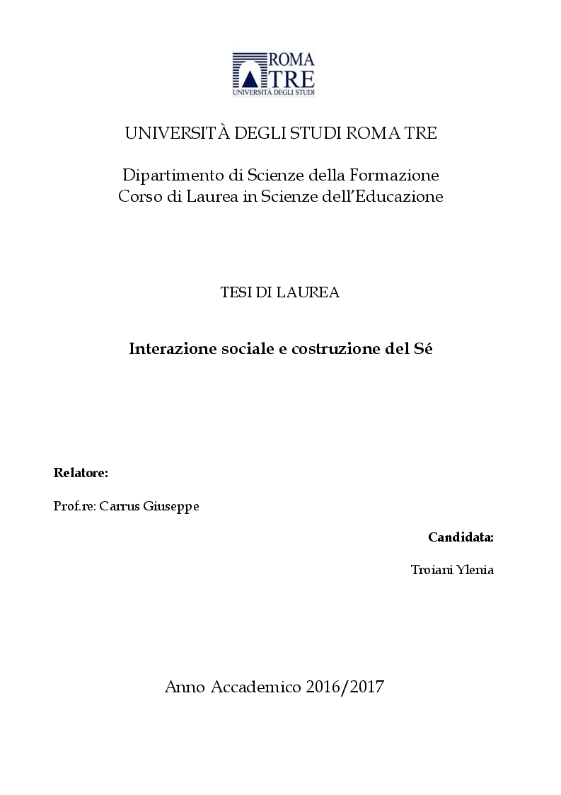 Interazione Sociale E Costruzione Del Sé - Preview - Pagina 1 Di 7 - Tesionline 1123_x_793_png