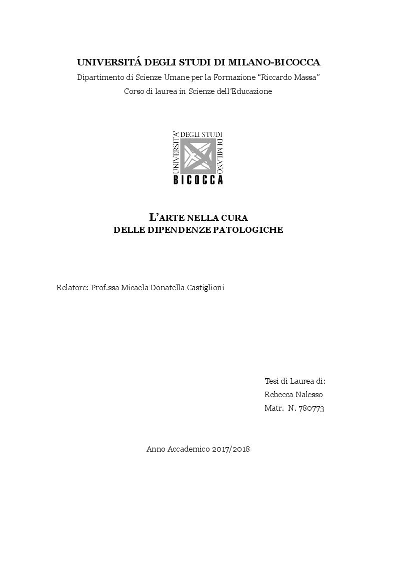 L'arte Nella Cura Delle Dipendenze Patologiche - Preview - Pagina 1 Di 5 - Tesionline 1123_x_794_png