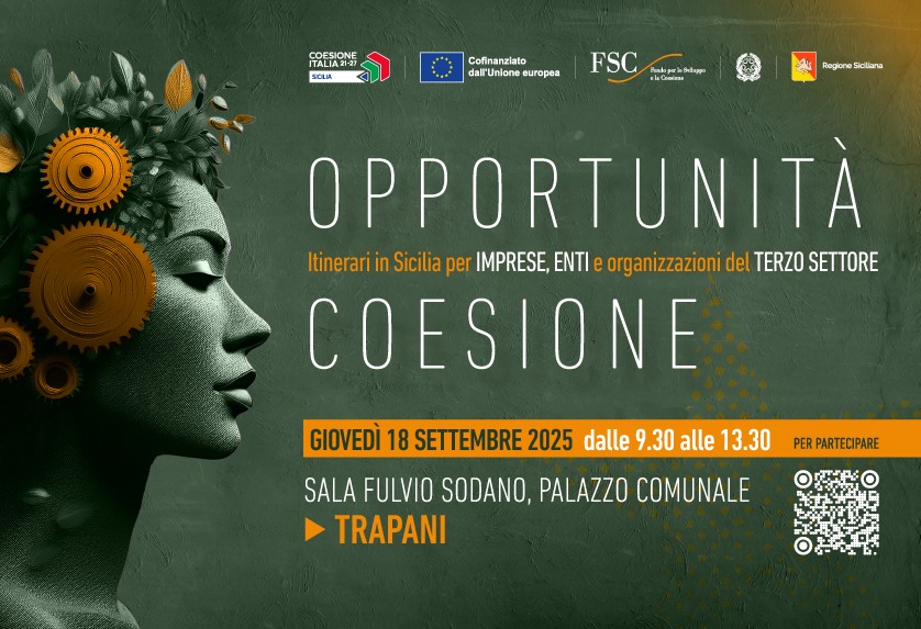 Trapani, domani la tappa di “Opportunità Coesione”: la Regione presenta i bandi Fesr e Fsc 2021-2027