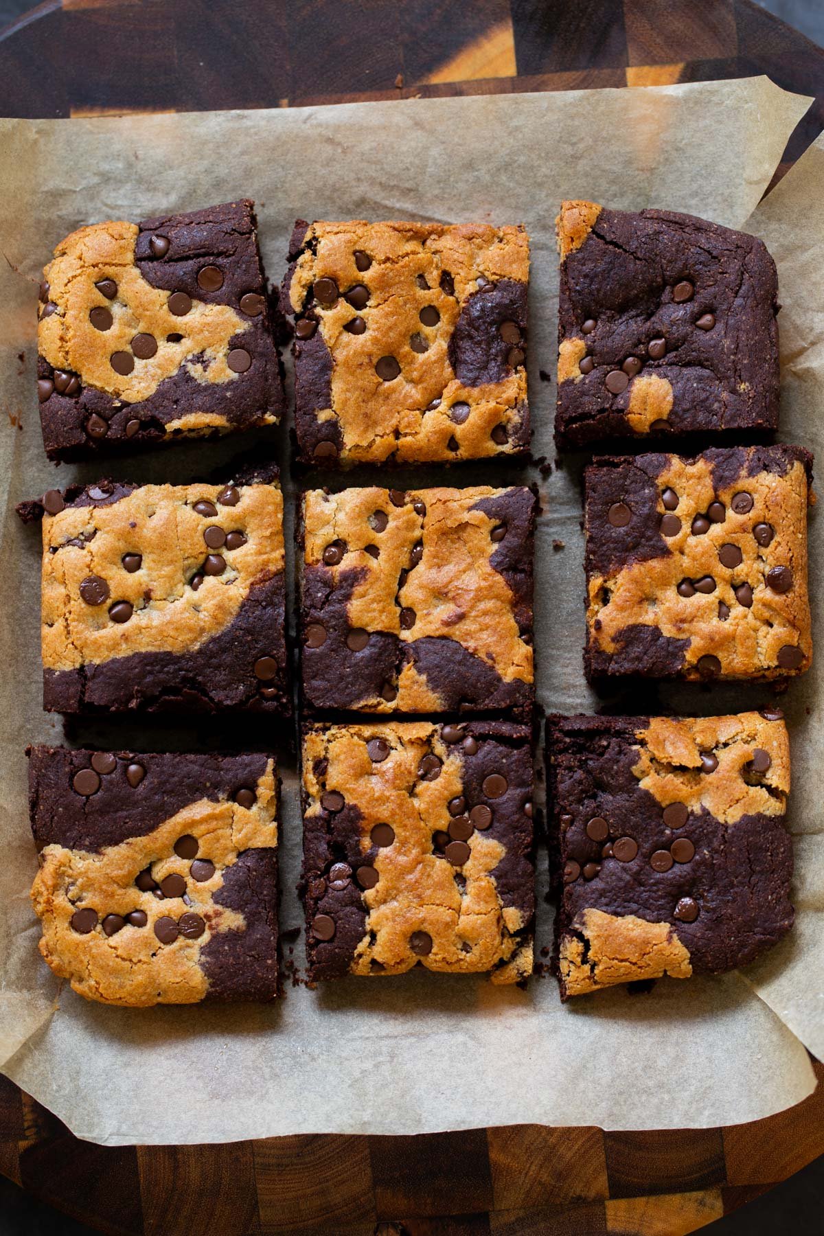 sliced pieces of vegan pan cookie on parchment paper