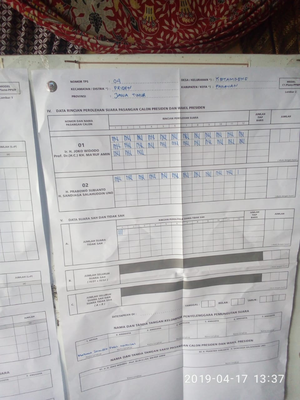 Perhitungan Suara Pilpres di TPS 04 Kelurahan Ketanireng, Kecamatan Prigen  Telah Selesai - WartaBromo
