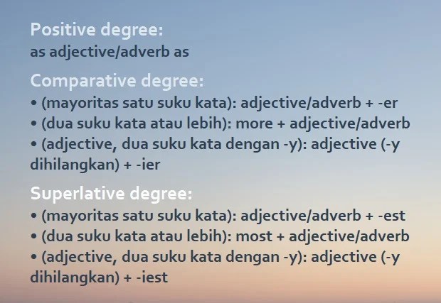 Contoh Soal Degrees of Comparison dan Jawabannya - Bahasa Inggris