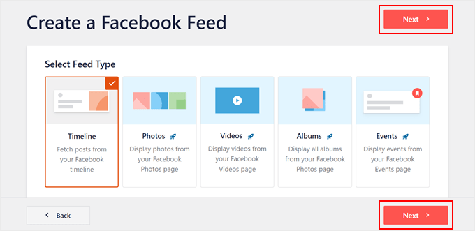 Selecting the Timeline Facebook Feed type in Smash Balloon Selecting the Timeline Facebook Feed type in Smash Balloon