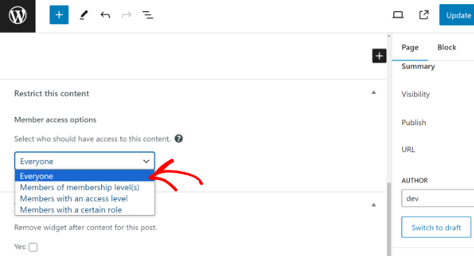 Select user role to restrict Select user role to restrict