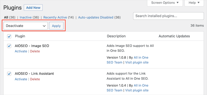 Deactivating all your WordPress plugins Deactivating all your WordPress plugins