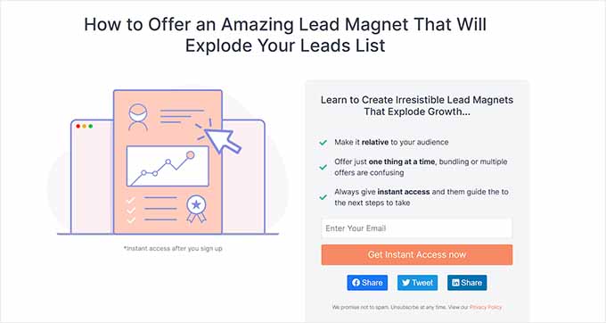 Landing page with the social sharing block Landing page with the social sharing block