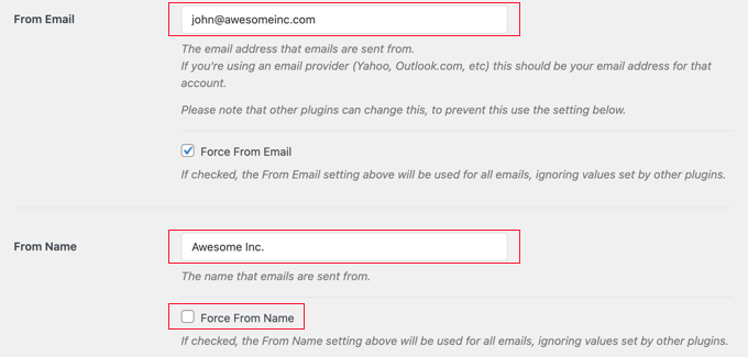Entering your From email address for WP Mail SMTP Entering your From email address for WP Mail SMTP