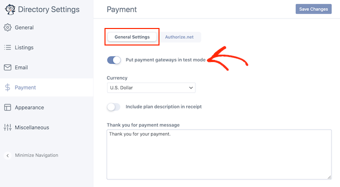 Testing your business directory payment method Testing your business directory payment method