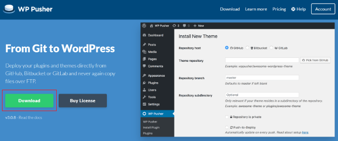 WP Pusher website WP Pusher website