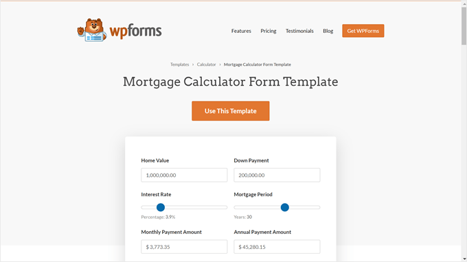 WPForms' mortgage calculator form template WPForms' mortgage calculator form template