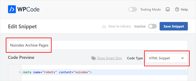 Adding a new code to noindex specific pages in WPCode Adding a new code to noindex specific pages in WPCode