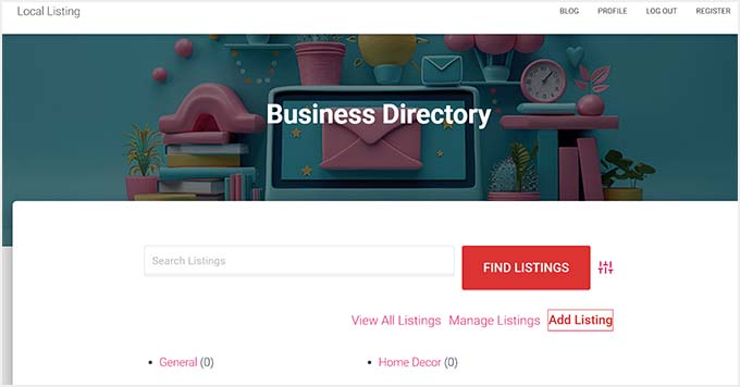 Click the Add Listing button Click the Add Listing button