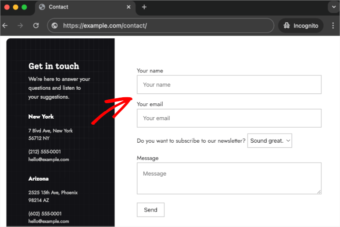 livewebsite-htmlforms HTML Forms' newlsetter signup form on a live website