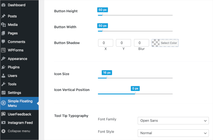 simplefloatingmenu-buttonicontiptext Simple Floating Menu's customizations for the button, icon, and tip